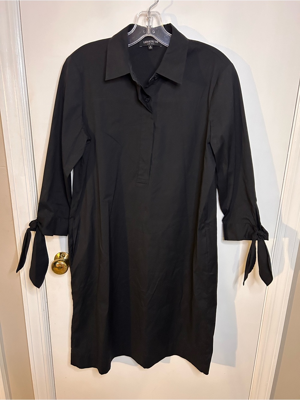 LAFAYETTE 148 NEW YORK BLACK TIE SLEEVE MIDI SHIRT DRESS SIZE SMALL